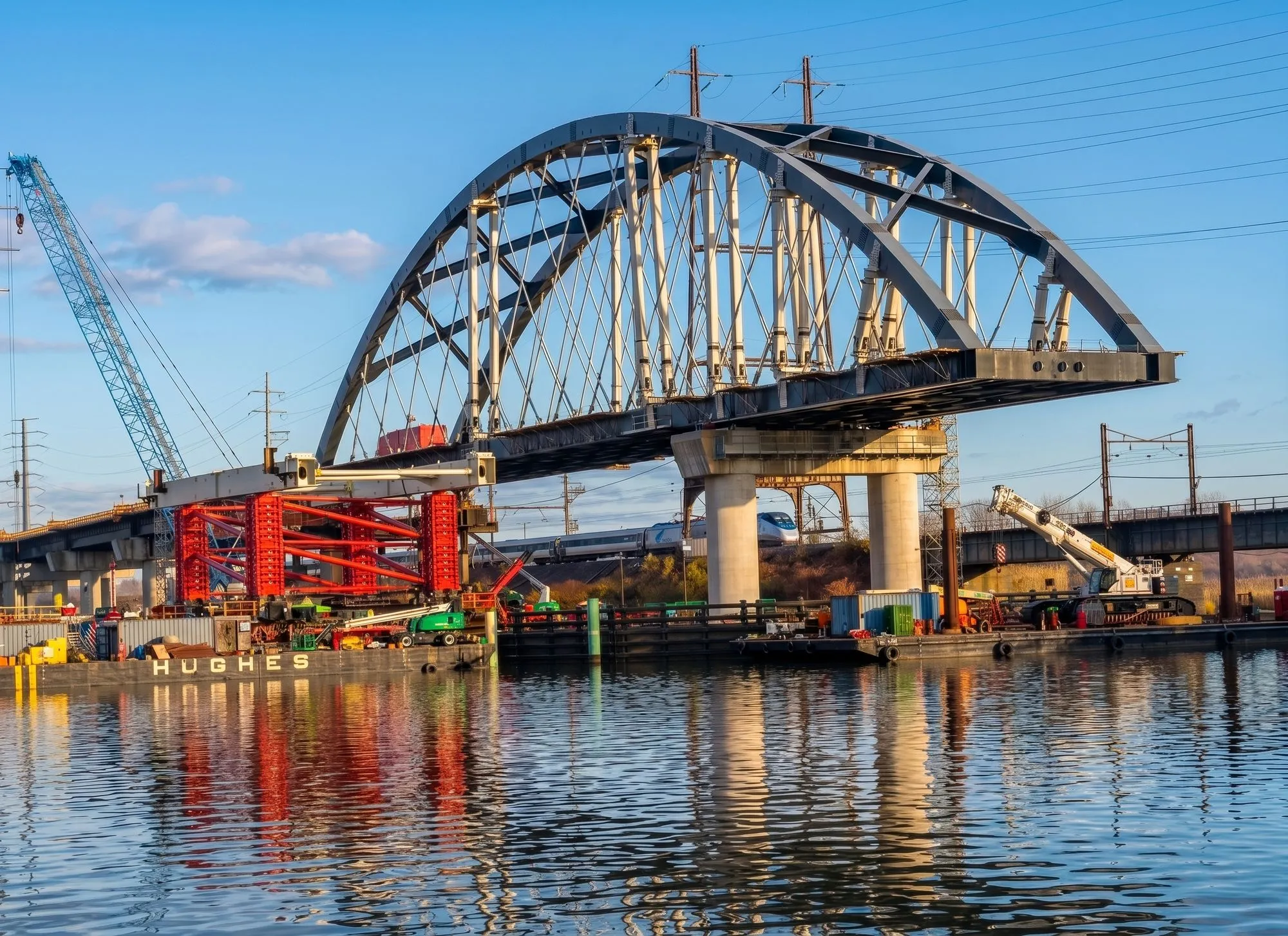 Portal North Bridge arch span under construction over the Hackensack River