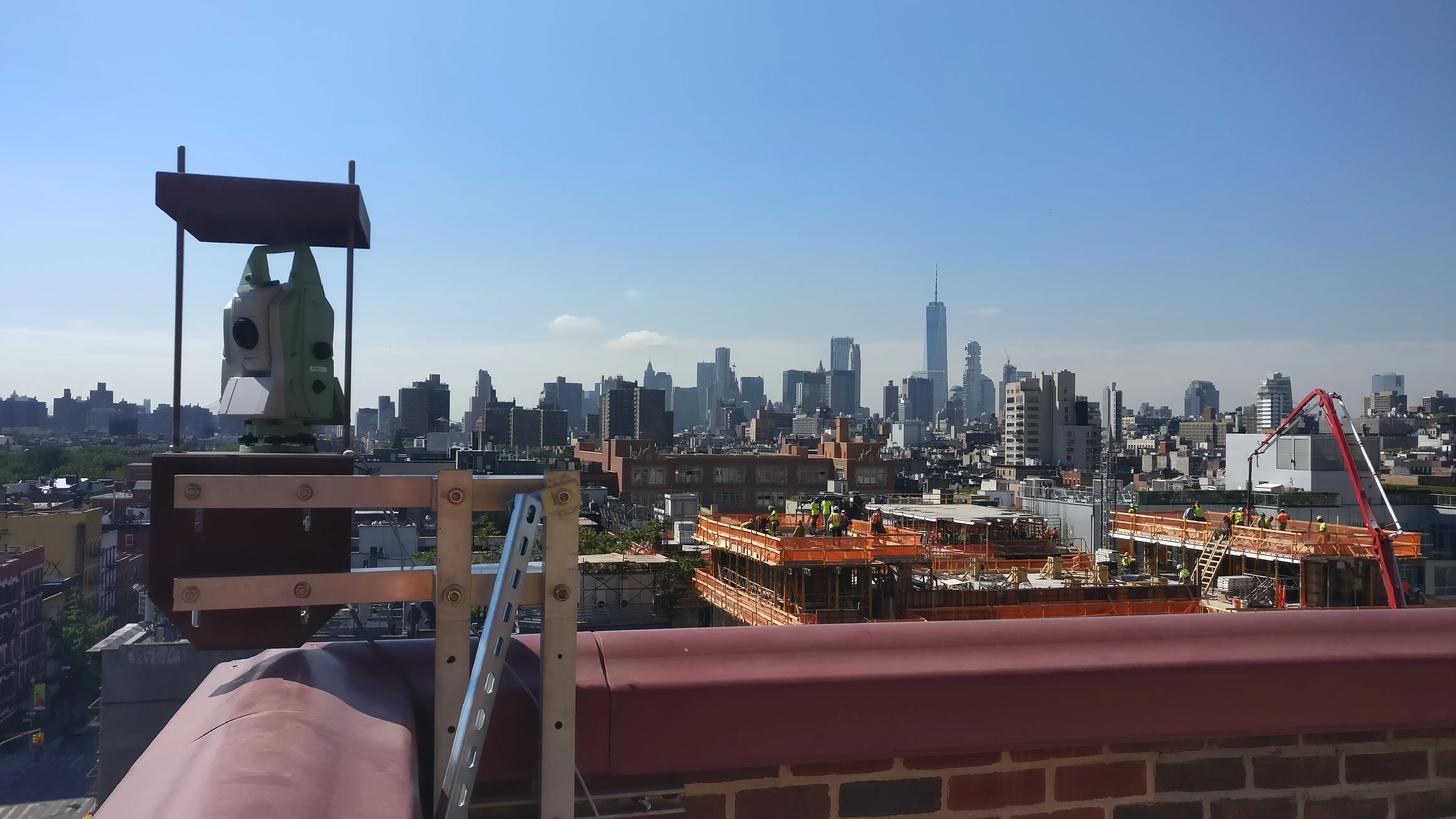 Robotic total station overlooking the Manhattan skyline